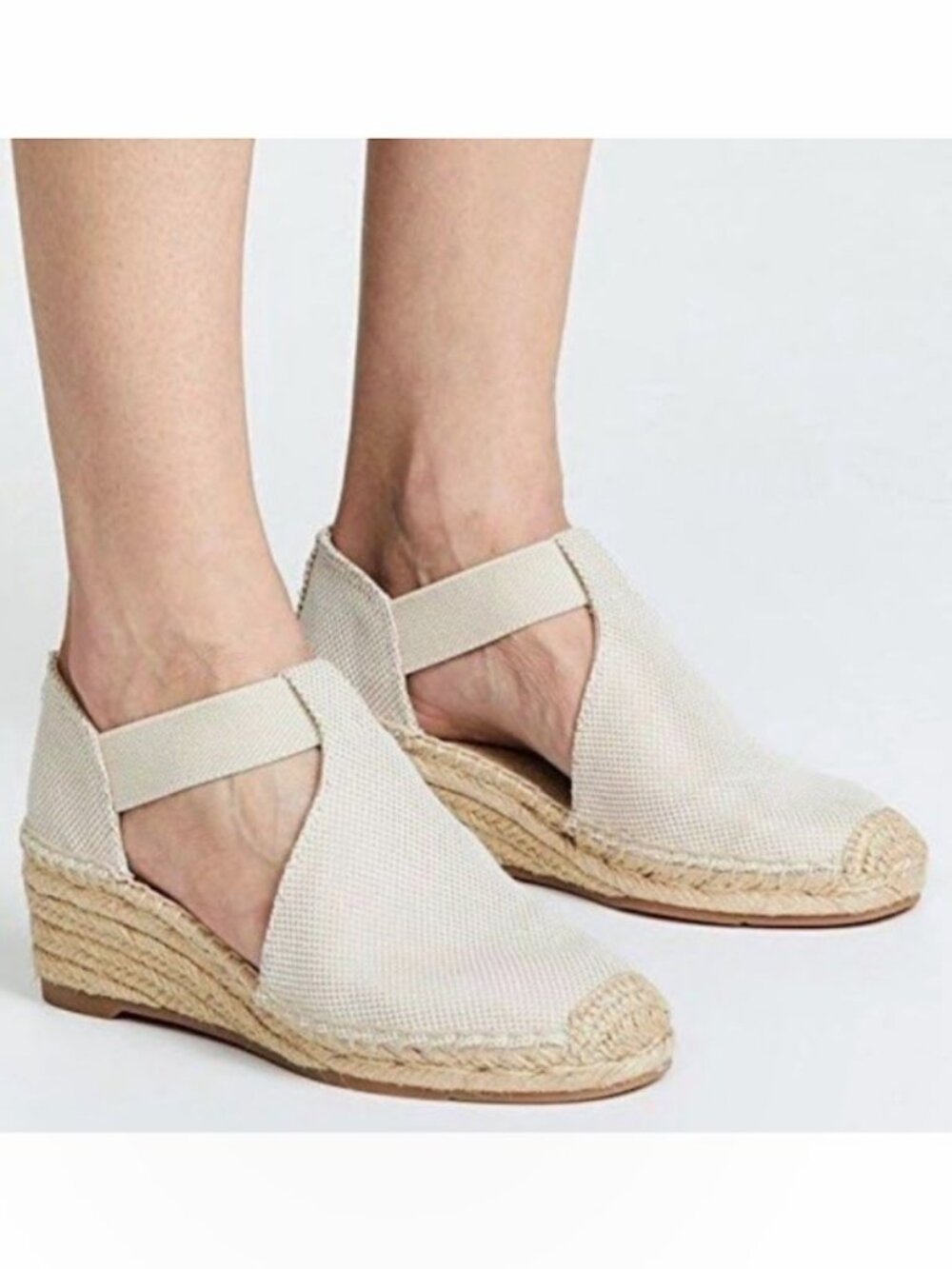 Tory Burch Catalina Espadrille Canvas Wedge Sandal Shoe Sand Natural Tan 8.5
